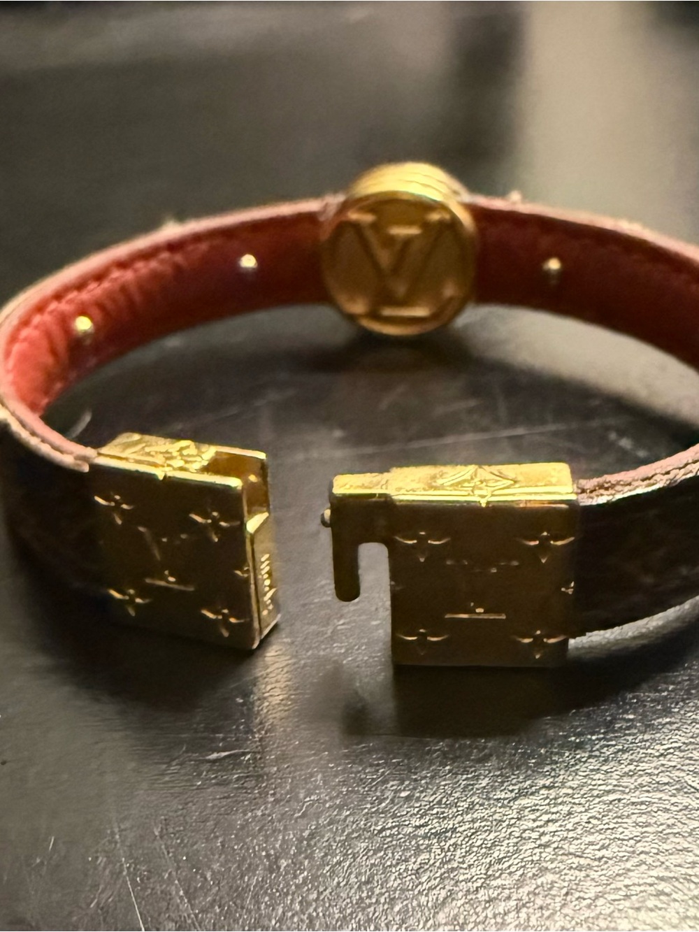 Louis Vuitton Brown Monogram Leather Bracelet with Gold Hardware Authentic - Picture 3 of 7